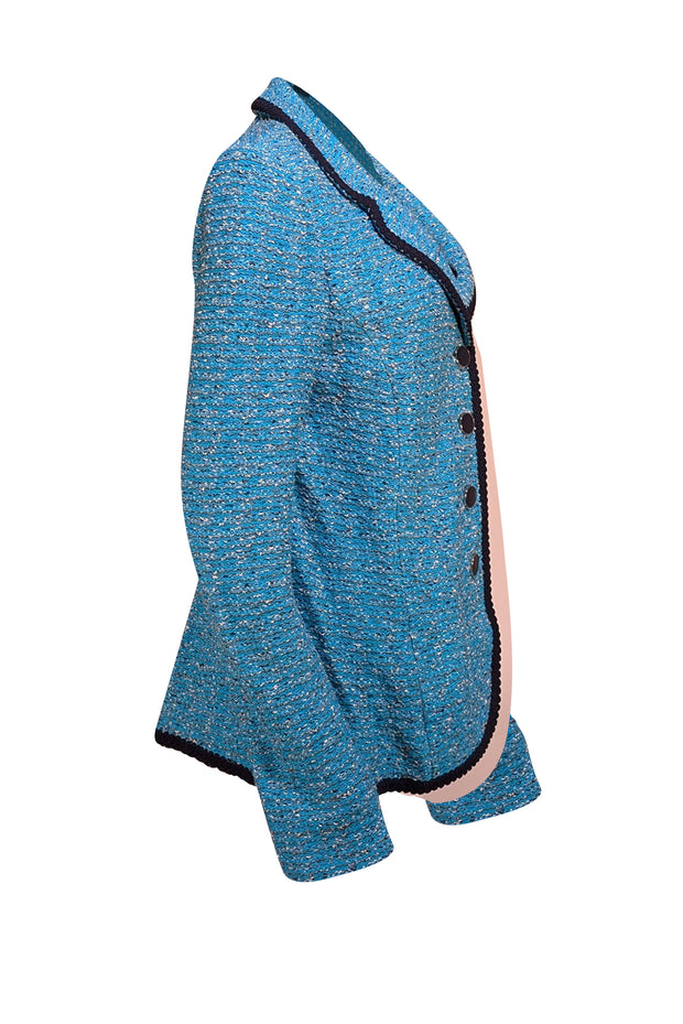 St. John - Teal Blue, White, & Navy Blend Knit Blazer Sz 14 - Current Boutique