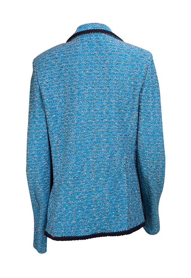 St. John - Teal Blue, White, & Navy Blend Knit Blazer Sz 14 - Current Boutique