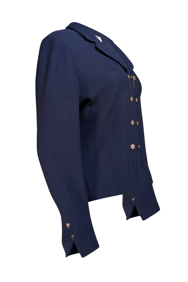 St. John - Navy Textured Collared Jacket Sz 16 - Current Boutique