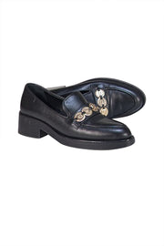 Chanel - Black Leather Gold Medallion Trim Loafers Sz 6 - Current Boutique