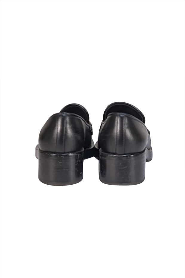 Chanel - Black Leather Gold Medallion Trim Loafers Sz 6 - Current Boutique
