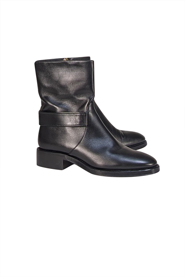 Chanel - Black Leather Logo Back Short Boots Sz 6.5 - Current Boutique