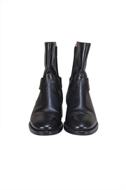 Chanel - Black Leather Logo Back Short Boots Sz 6.5 - Current Boutique