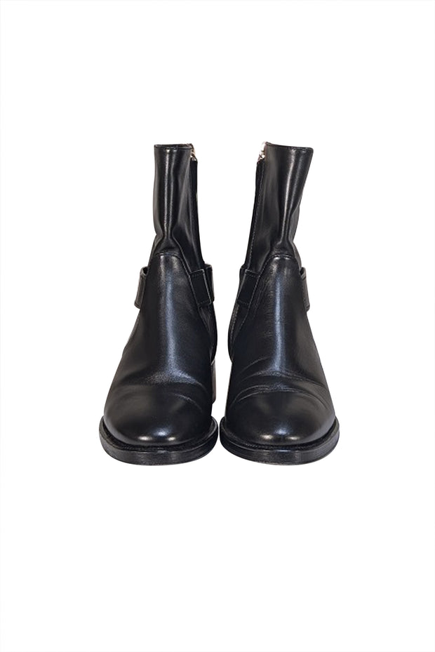 Chanel - Black Leather Logo Back Short Boots Sz 6.5 - Current Boutique
