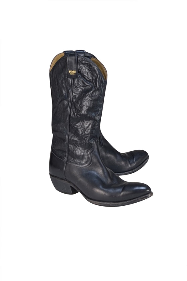 Fendi - Black Leather Wester Short Boots Sz 5 - Current Boutique
