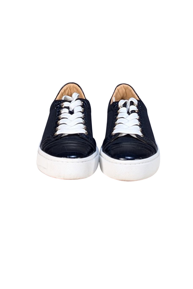 Christian Louboutin - Navy Croc Embossed Leather & Canvas Platform Sneakers Sz 6 - Current Boutique