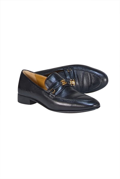 Gucci - Black Leather Logo Front Loafer Sz 5.5 - Current Boutique