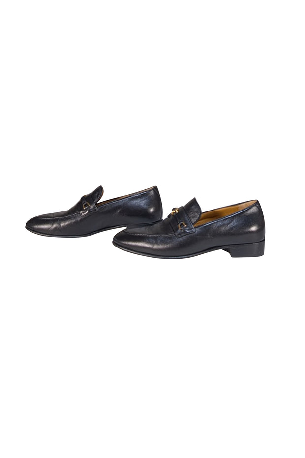 Gucci - Black Leather Logo Front Loafer Sz 5.5 - Current Boutique