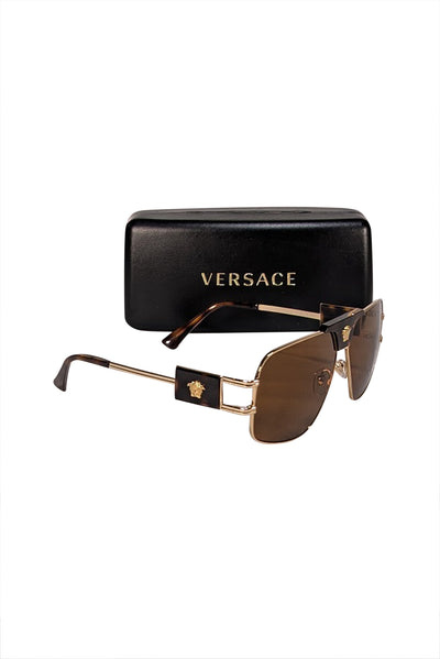 Versace - Brown Tortoise & Hold Large Sunglasses - Current Boutique