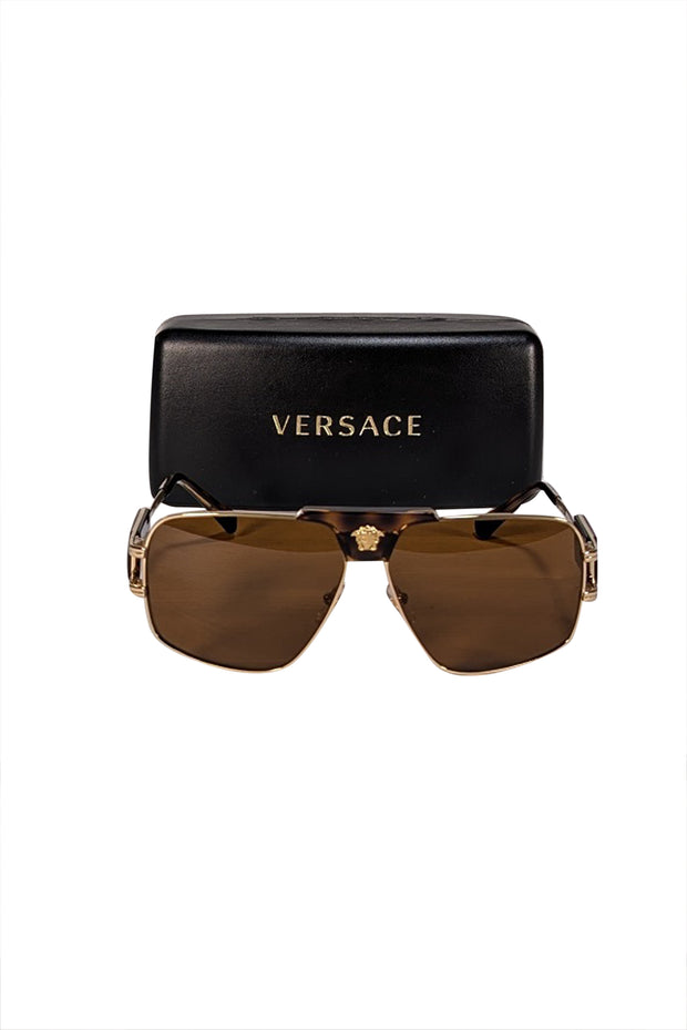 Versace - Brown Tortoise & Hold Large Sunglasses - Current Boutique