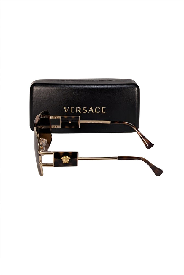 Versace - Brown Tortoise & Hold Large Sunglasses - Current Boutique