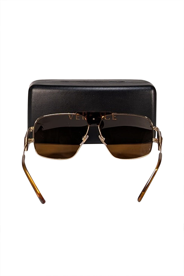 Versace - Brown Tortoise & Hold Large Sunglasses - Current Boutique