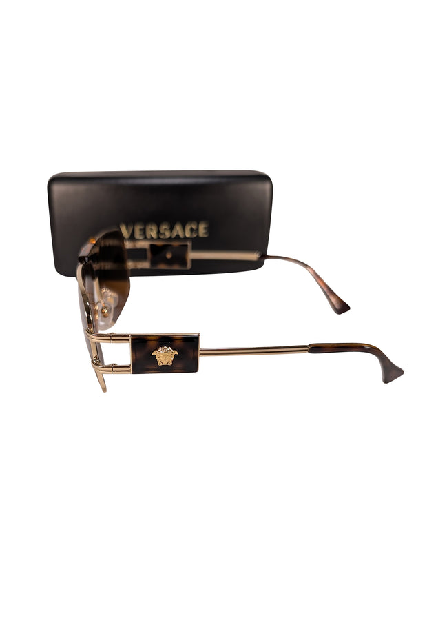 Versace - Brown Tortoise & Hold Large Sunglasses - Current Boutique