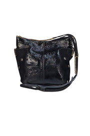 Jimmy Choo - Black Patent Leather & Suede Flat Stud Trim Crossbody Bag - Current Boutique