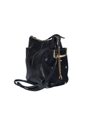 Jimmy Choo - Black Patent Leather & Suede Flat Stud Trim Crossbody Bag - Current Boutique