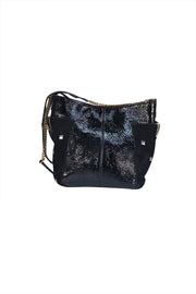 Jimmy Choo - Black Patent Leather & Suede Flat Stud Trim Crossbody Bag - Current Boutique