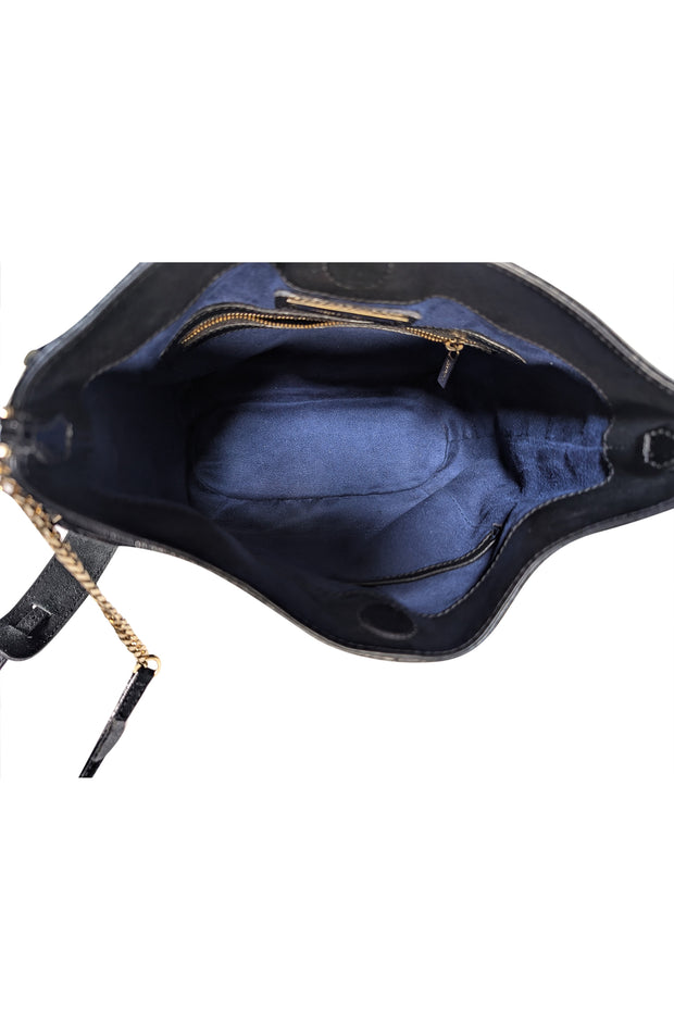 Jimmy Choo - Black Patent Leather & Suede Flat Stud Trim Crossbody Bag - Current Boutique