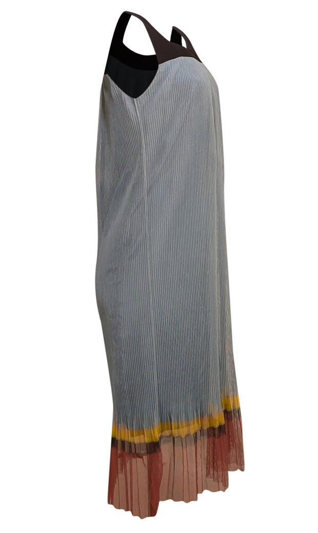 Dries Van Noten - Blue Color Block Multi Pleated Mini Dress Sz 4
