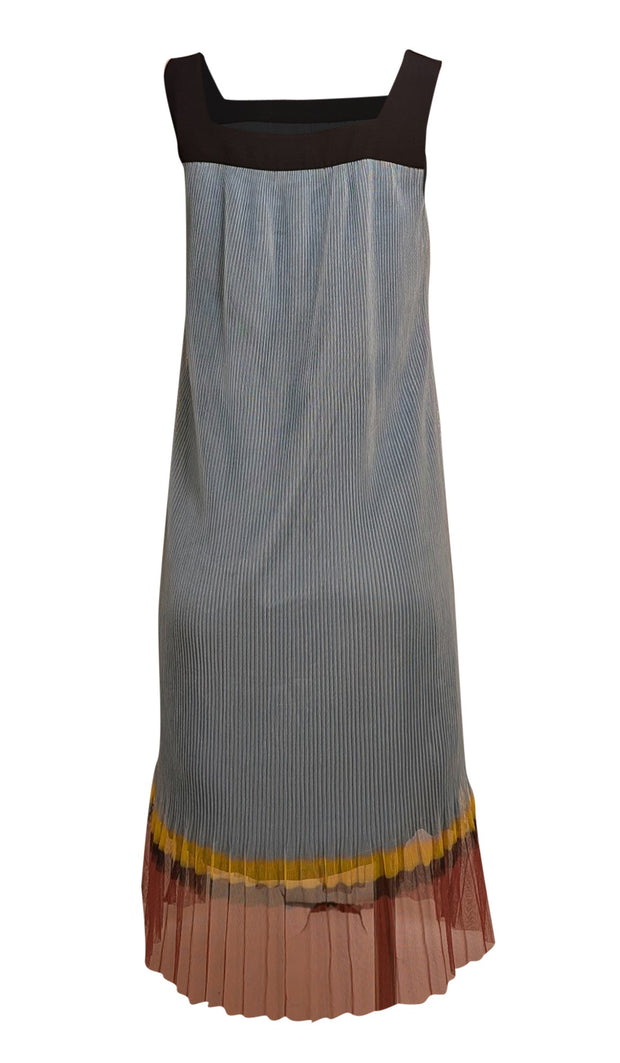Dries Van Noten - Blue Color Block Multi Pleated Mini Dress Sz 4
