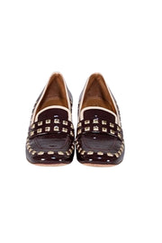 Tory Burch - Maroon Patent Leather Studded Trim Loafer Heels Sz 6 - Current Boutique