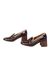 Tory Burch - Maroon Patent Leather Studded Trim Loafer Heels Sz 6 - Current Boutique