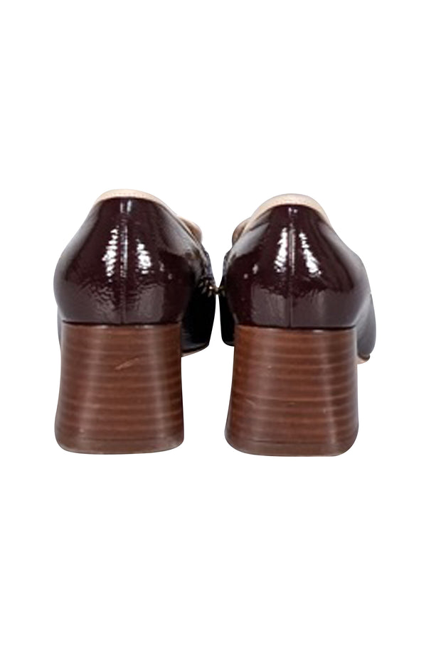 Tory Burch - Maroon Patent Leather Studded Trim Loafer Heels Sz 6 - Current Boutique
