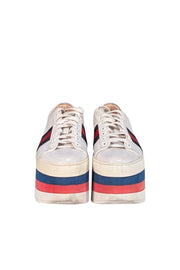 Gucci - Ivory Leather Red & Blue Stripe Detail Platform Sneakers Sz 5 - Current Boutique