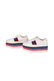 Gucci - Ivory Leather Red & Blue Stripe Detail Platform Sneakers Sz 5 - Current Boutique