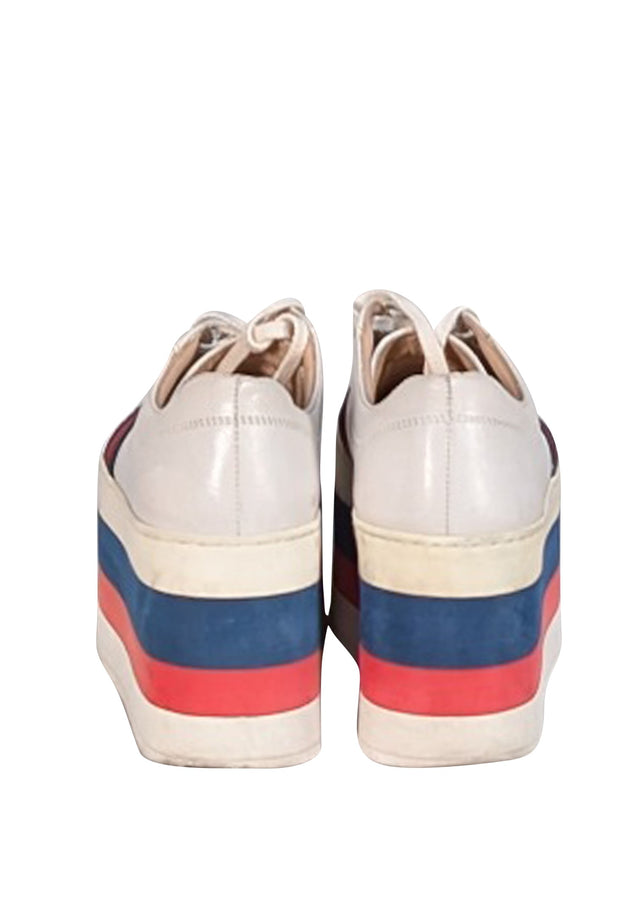 Gucci - Ivory Leather Red & Blue Stripe Detail Platform Sneakers Sz 5 - Current Boutique