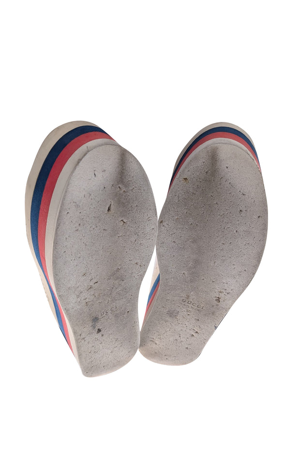 Gucci - Ivory Leather Red & Blue Stripe Detail Platform Sneakers Sz 5 - Current Boutique