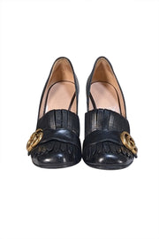Gucci - Black Leather Marmont Logo Loafer Pumps Sz 4 - Current Boutique