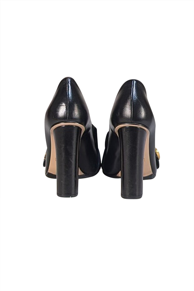 Gucci - Black Leather Marmont Logo Loafer Pumps Sz 4 - Current Boutique