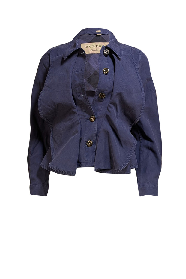 Burberry - Navy Cotton Ruffled Short Jacket Sz 2 - Current Boutique