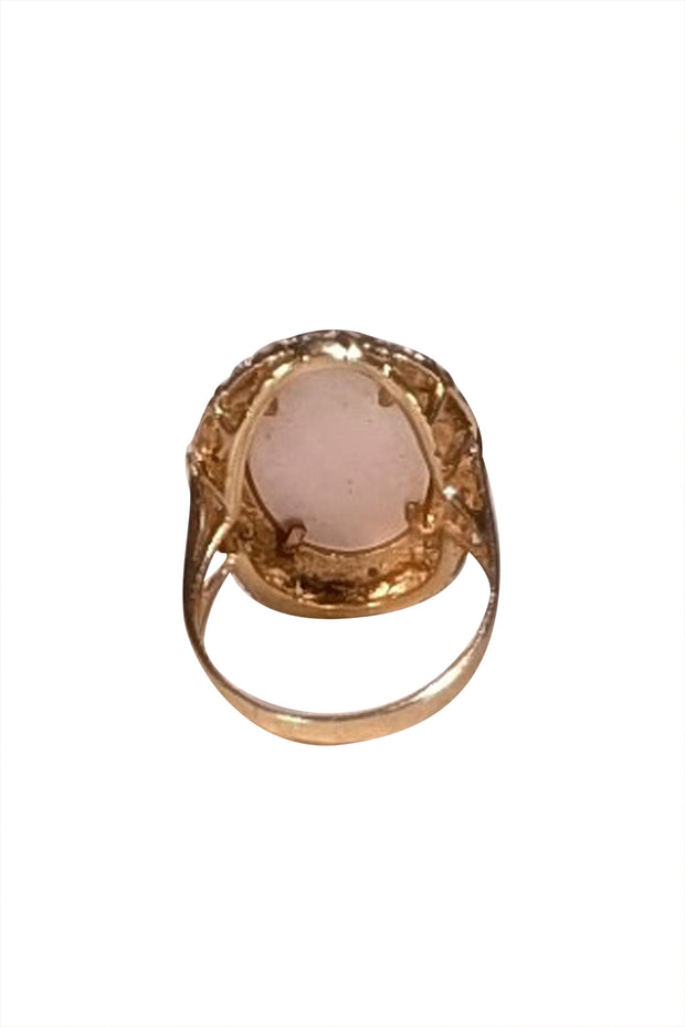 No Label - 14K Gold Pearl Middle Pearl Stone Ring Sz 10 - Current Boutique