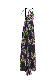 Cynthia Rowley - Black & Pink Floral Print "Ten Rose" Maxi Dress Sz 8 - Current Boutique