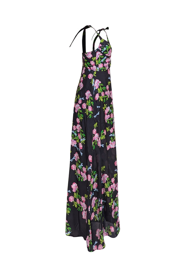 Cynthia Rowley - Black & Pink Floral Print "Ten Rose" Maxi Dress Sz 8 - Current Boutique