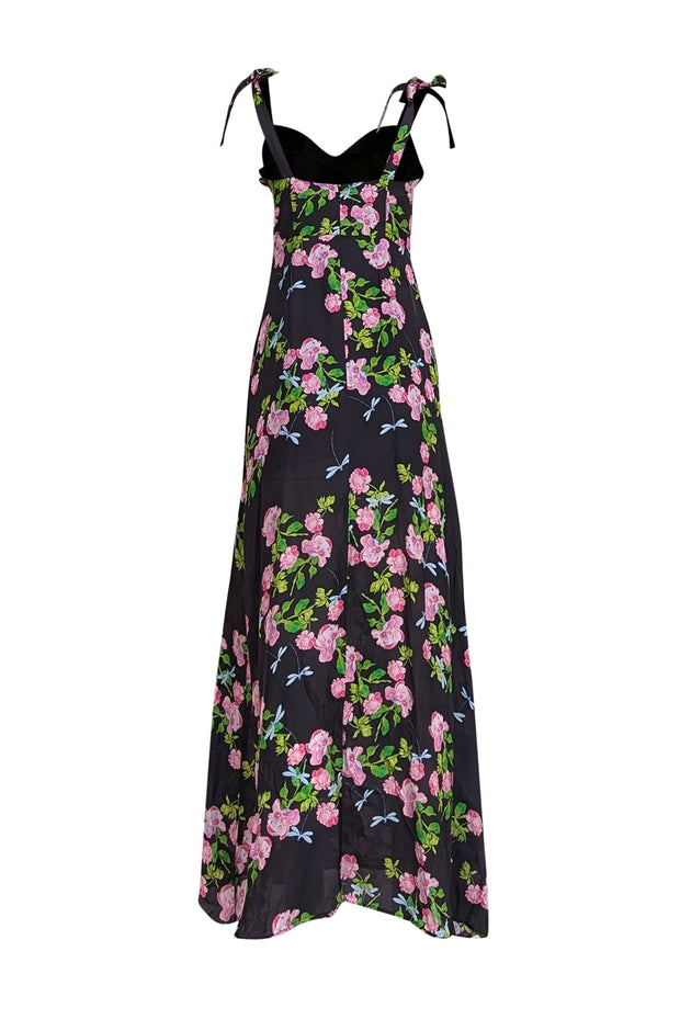 Cynthia Rowley - Black & Pink Floral Print "Ten Rose" Maxi Dress Sz 8 - Current Boutique