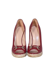 Gucci - Crimson Red Leather Wedge Heels w/ Espadrille Trim Sz 9 - Current Boutique