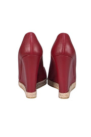 Gucci - Crimson Red Leather Wedge Heels w/ Espadrille Trim Sz 9 - Current Boutique