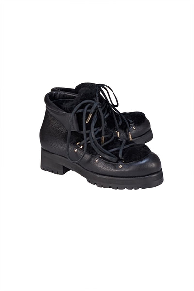 Jimmy Choo - Black Leather & Shearling Short Boots Sz 10 - Current Boutique
