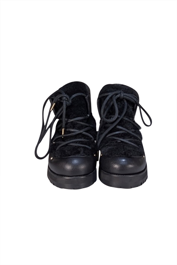 Jimmy Choo - Black Leather & Shearling Short Boots Sz 10 - Current Boutique