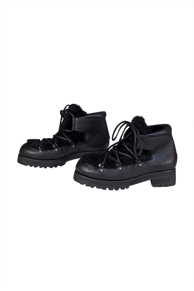 Jimmy Choo - Black Leather & Shearling Short Boots Sz 10 - Current Boutique