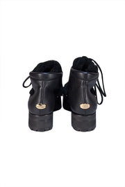 Jimmy Choo - Black Leather & Shearling Short Boots Sz 10 - Current Boutique