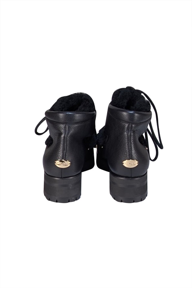 Jimmy Choo - Black Leather & Shearling Short Boots Sz 10 - Current Boutique