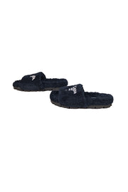 Prada - Black Fuzzy Logo Front Slide Sandals Sz 9 - Current Boutique