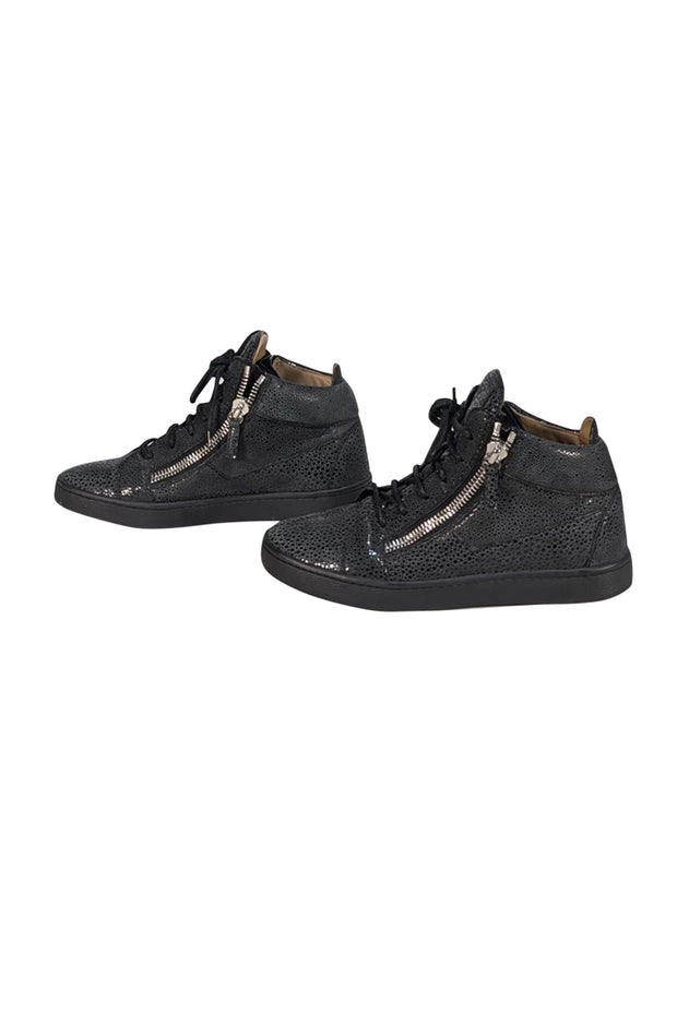 Giuseppe Zanotti - Grey Spotted Print High Top Lace Up Sneakers Sz 8 - Current Boutique