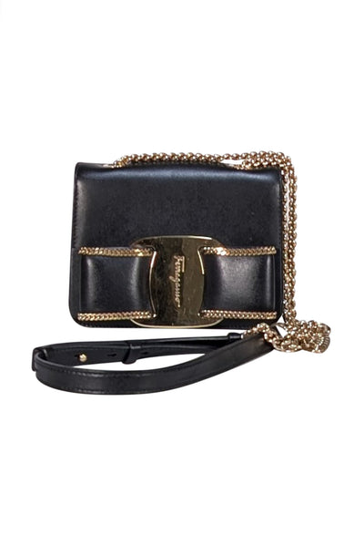 Ferragamo - Black Leather Bow Front Crossbody Bag