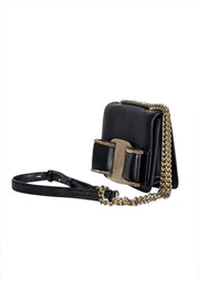 Ferragamo - Black Leather Bow Front Crossbody Bag - Current Boutique
