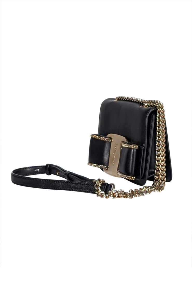 Ferragamo - Black Leather Bow Front Crossbody Bag - Current Boutique