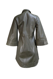 Ganni - Olive Green Leather Collared Mini Dress Sz 6 - Current Boutique